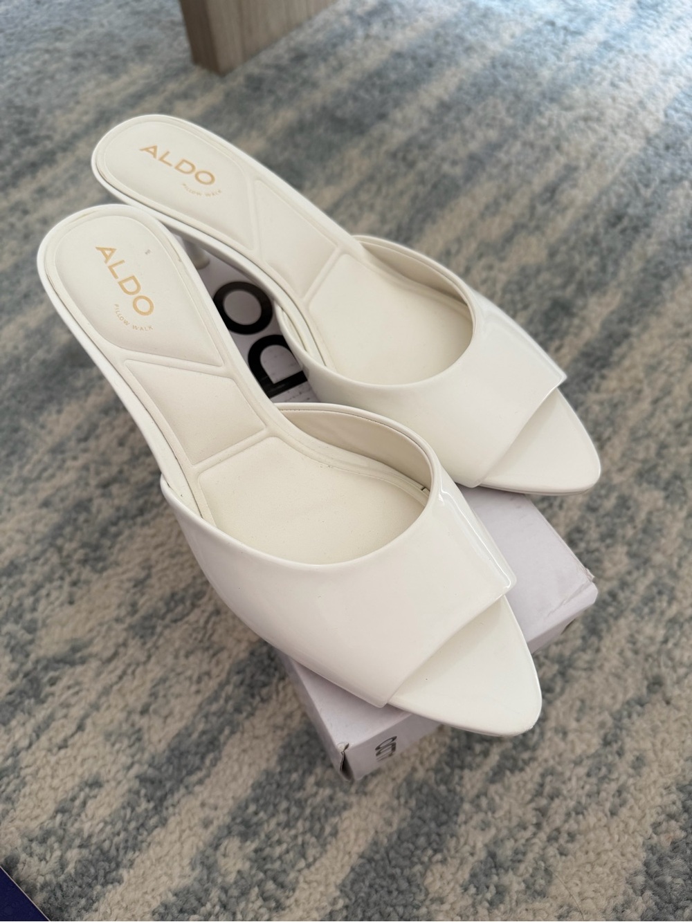 ALDO White Patent Open-Toe Slide Mules